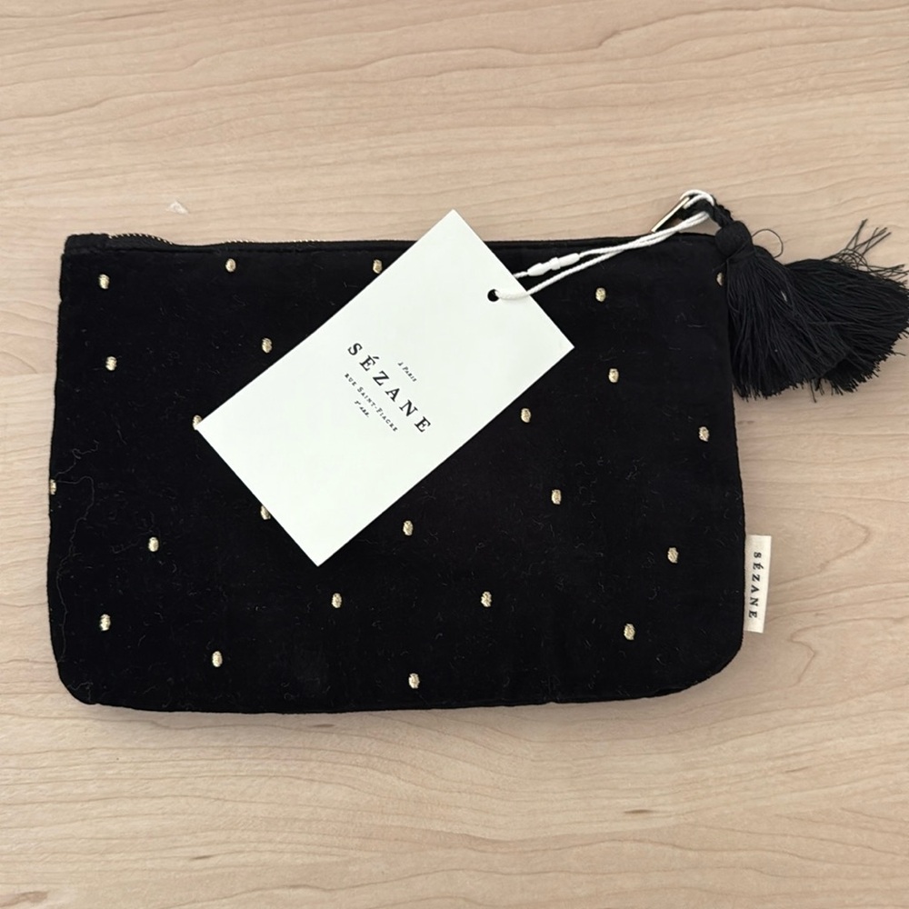 NWT - Sezane black velvet pouch